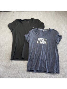 Lot x2 Bulk Under Armour Heat Gear Top Shirt Women’s Sz L Activewear Workout